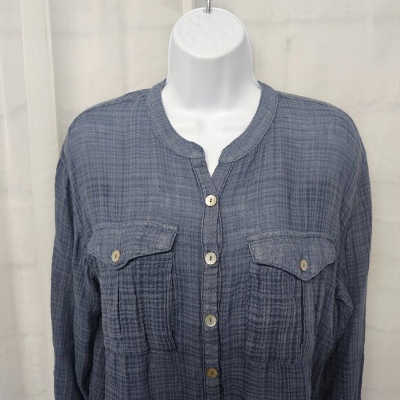 Free People Blue Plaid Blouse Peasant Boho Fringe Festival Grunge Hippie S - Picture 2 of 12